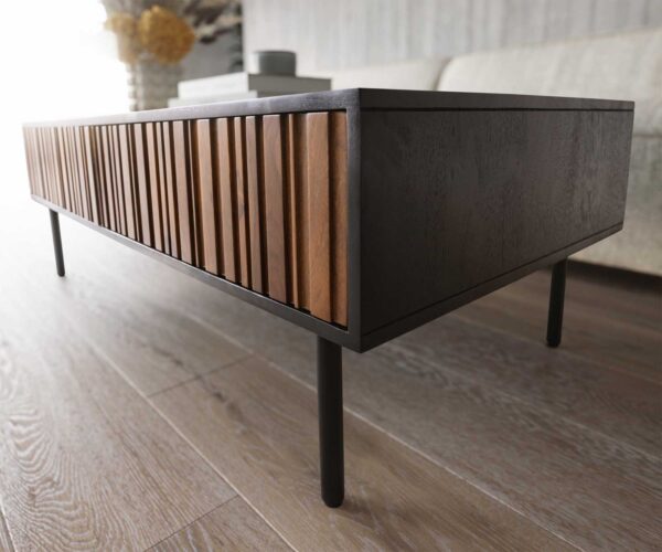 Konferenčný stolík Kallam 120 cm Sheesham orech mango čierny kov čierny 4 zásuvky - Image 6