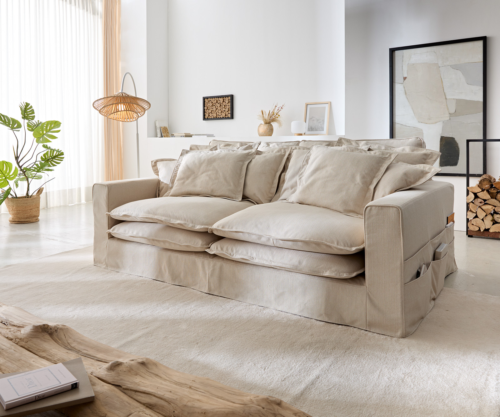 Pohovka Noelia 240x145 cm slonovinová s vankúšmi