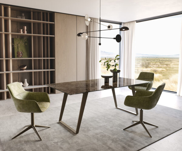 Jedálenský stôl Edge 200x100 keramický Laminam® Emperador Extra Lucidato tmavohnedý titánový šikmý podstavec - Image 6