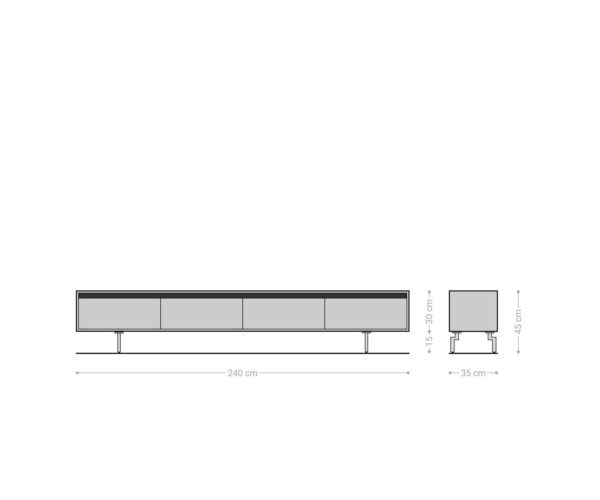 TV stolík Stonegrace 240 cm prírodný dub 4 dvierka podstavec oválny nerezový - Image 7