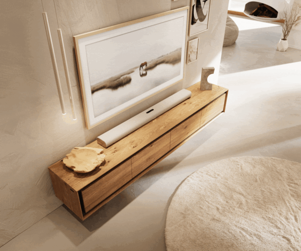 Stonegrace TV stolík 200 cm prírodný dub 4 dvierka kamenná dyha nástenný - Image 4
