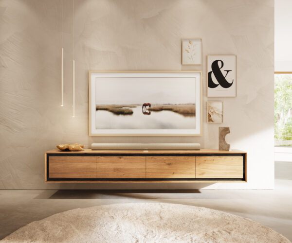 Stonegrace TV stolík 200 cm prírodný dub 4 dvierka kamenná dyha nástenný - Image 2