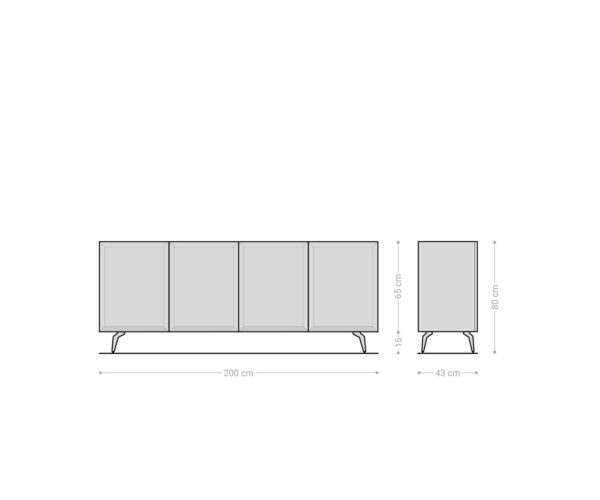 Príborník Marellia 200 cm sivý 4 dvierka šikmý podstavec nerezová oceľ - Image 7