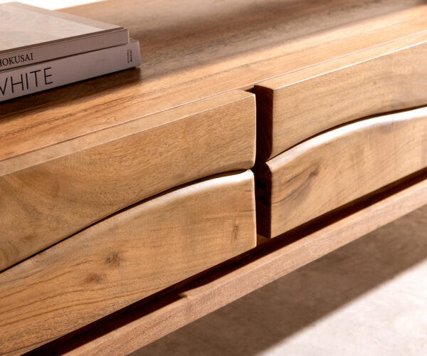 TV stolík Live-Edge 190 cm akácia prírodná 4 zásuvky nástenný - Image 5