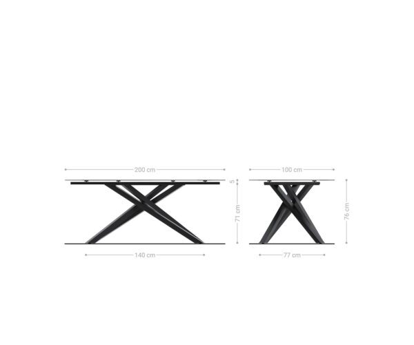 Hranatý jedálenský stôl oválny 200x100 z dymového čierneho skla s reliéfnym 3D dizajnom krížová podnož štvorcová z nerezovej ocele - Image 7