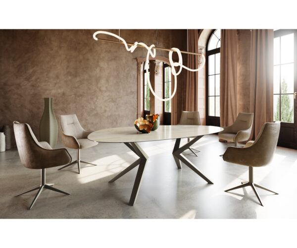 Jedálenský stôl Edge oválny 220x120 keramický Iris FmG Onice Oro Zenthara štvorcový kovová podnož titánová - Image 5