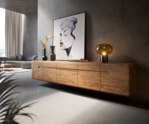 Anaya TV stolík 220 cm akácia prírodná 4 dvierka 2 zásuvky plávajúce - Image 2