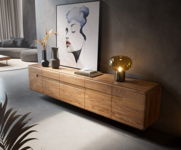 Anaya TV stolík 220 cm akácia prírodná 4 dvierka 2 zásuvky plávajúce - Image 4