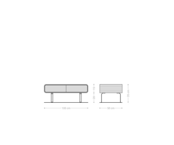 Konferenčný stolík Anaya 100x50 cm prírodná akácia 2 zásuvky podstavec v tvare L nerezová oceľ - Image 6