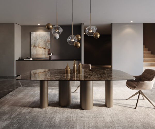 Jedálenský stôl Edge Boot 240x120 Laminam® Emperador Extra Lucidato keramický tmavohnedý Podstavec stĺpa titánový - Image 2