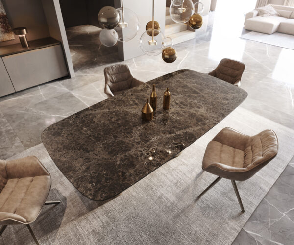 Jedálenský stôl Edge Boot 240x120 Laminam® Emperador Extra Lucidato keramický tmavohnedý Podstavec stĺpa titánový - Image 5