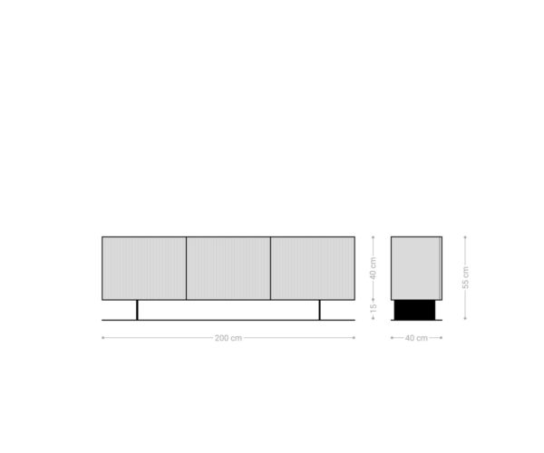TV stolík Kelani 200 cm modrý 4 dvierka podstavec kov čierny - Image 8