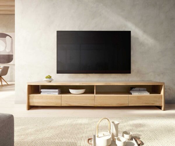 TV stolík Edge 230 cm prírodný dub 4 zásuvky - Image 2