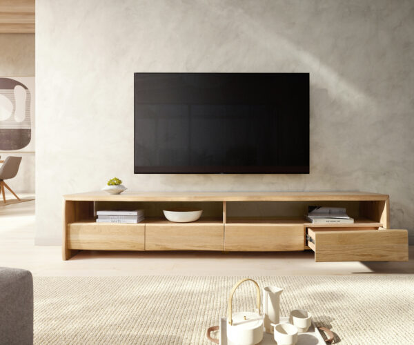 TV stolík Edge 230 cm prírodný dub 4 zásuvky - Image 5