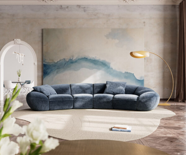 Veľká pohovka Lunna 360x175 cm šenilová modrá 2 vankúše - Image 2