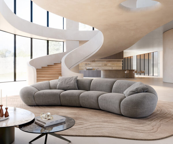 Veľká pohovka Lunna 360x175 cm štruktúrovaná látka mäkká sivá 2 vankúše - Image 2
