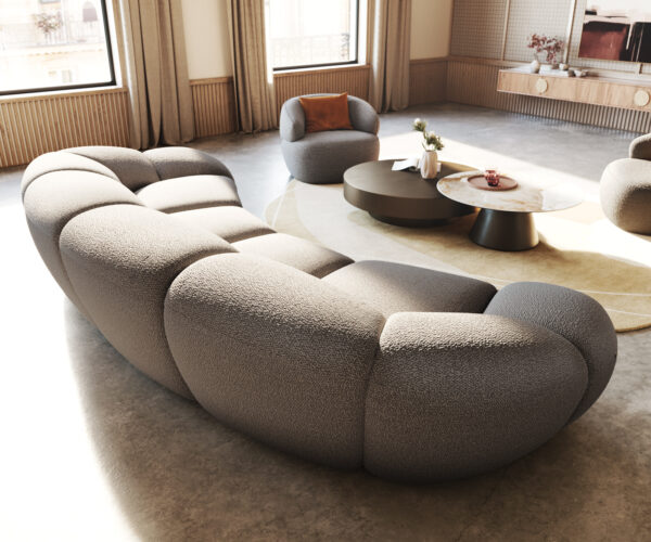 Veľká pohovka Lunna 360x175 cm bouclé strieborná sivá 2 vankúše - Image 7