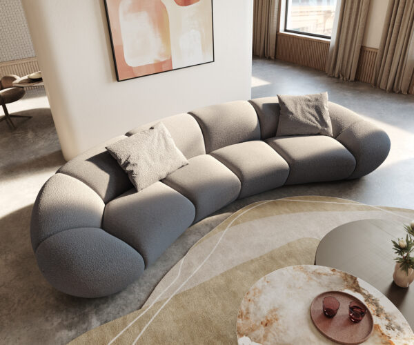 Veľká pohovka Lunna 360x175 cm bouclé strieborná sivá 2 vankúše - Image 2