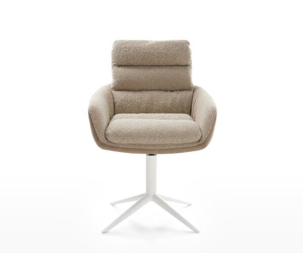 Abelia-Flex jedálenská stolička s podrúčkami mix materiálov béžová podnož biela 360° funkcia otáčania hojdania - Image 2