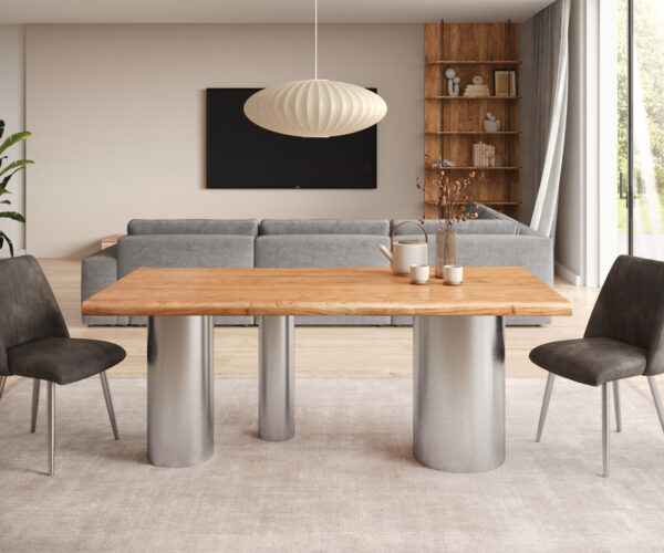 Hranatý jedálenský stôl 200x100 XL Prírodná akácia Troa Brúsená nerezová oceľ Nepravidelné hrany - Image 2