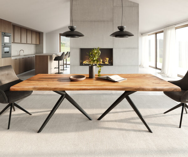 Jedálenský stôl Edge 240x100 prírodná agátová podnož Estelar okrúhla kovová čierna nepravidelný okraj - Image 2