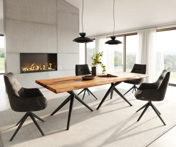 Jedálenský stôl Edge 240x100 prírodná agátová podnož Estelar okrúhla kovová čierna nepravidelný okraj - Image 5