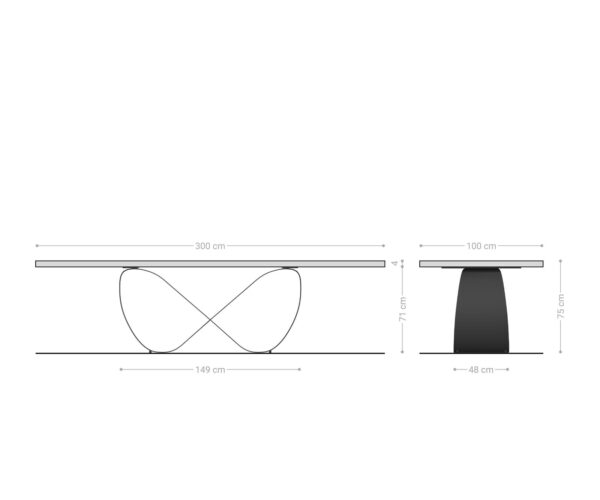 Hranatý jedálenský stôl 300x100x4 prírodná dubová podnož Infinity kovová čierna nepravidelná hrana - Image 6