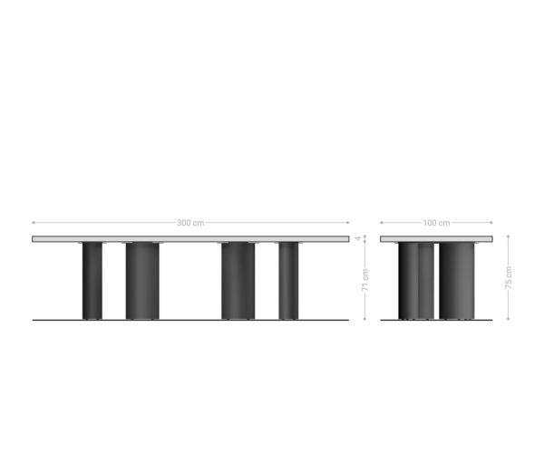 Hranatý jedálenský stôl 300x100x4 prírodný dubový podstavec stĺpik kov čierny nepravidelný okraj - Image 6