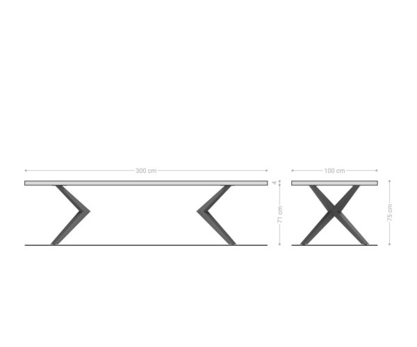 Hranatý jedálenský stôl 300x100x4 prírodná dubová podnož Zenthara štvorcový kovový čierny nepravidelný okraj - Image 6