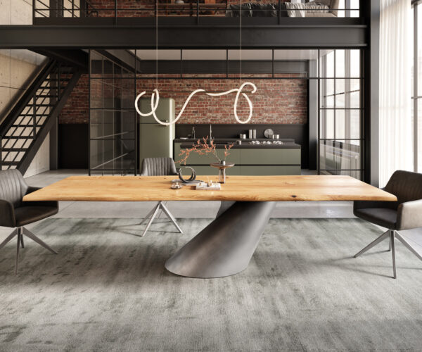Jedálenský stôl Edge 300x100x4 prírodný dub Cono metalická strieborná podnož s nepravidelným okrajom - Image 2
