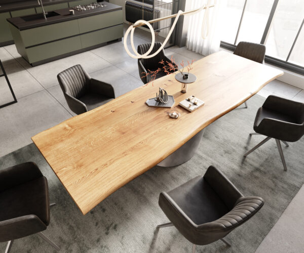Jedálenský stôl Edge 300x100x4 prírodný dub Cono metalická strieborná podnož s nepravidelným okrajom - Image 4