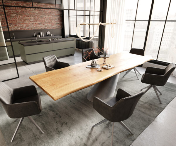 Jedálenský stôl Edge 300x100x4 prírodný dub Cono metalická strieborná podnož s nepravidelným okrajom - Image 6