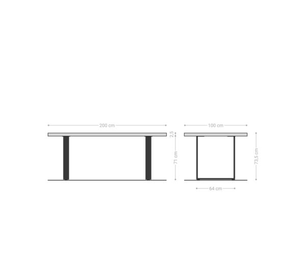 Jedálenský stôl Edge boot 200x100x2,5 prírodný dub tenká podnož čierna švajčiarska hrana - Image 6