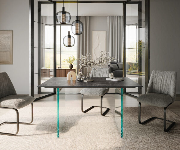 Jedálenský stôl Edge 140x90 keramický Laminam®Nero Greco antracitový podklad sklo - Image 2