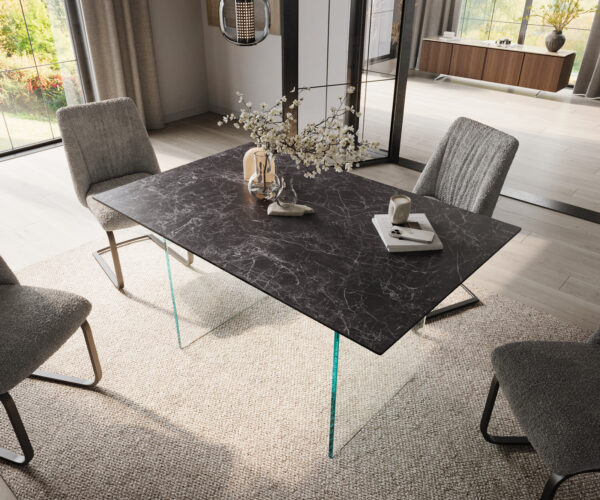 Jedálenský stôl Edge 140x90 keramický Laminam®Nero Greco antracitový podklad sklo - Image 4