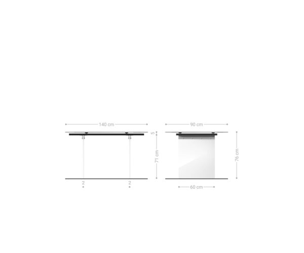 Jedálenský stôl Edge 140x90 keramický Laminam®Nero Greco antracitový podklad sklo - Image 6