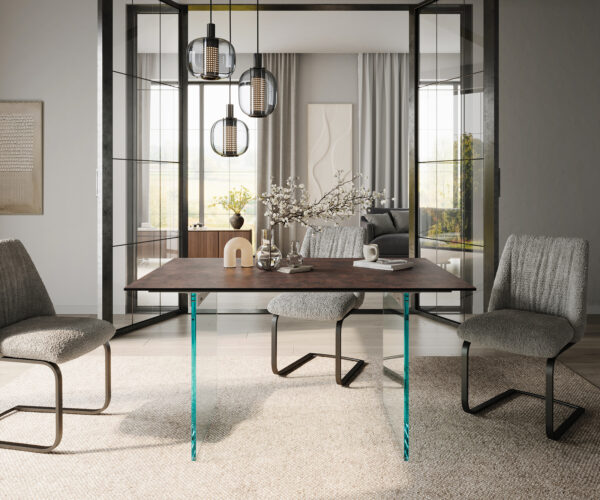 Jedálenský stôl Edge 140x90 sklenený antický hnedý sklenený podstavec - Image 2