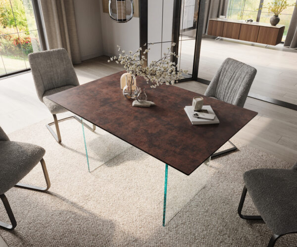 Jedálenský stôl Edge 140x90 sklenený antický hnedý sklenený podstavec - Image 4