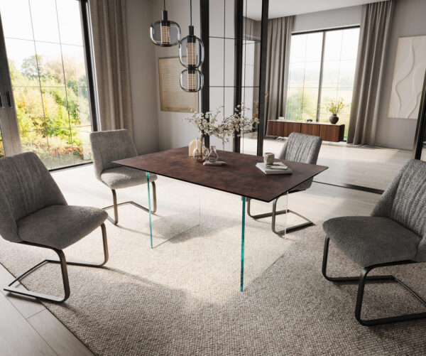 Jedálenský stôl Edge 140x90 sklenený antický hnedý sklenený podstavec - Image 5