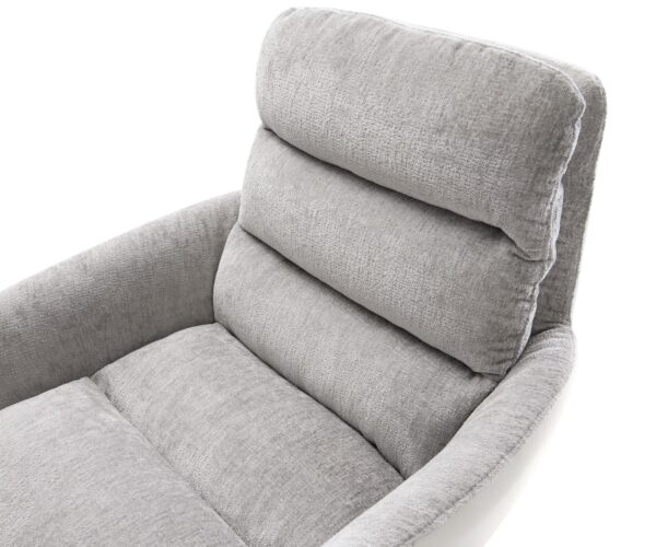 Abelia-Flex jedálenská stolička s podrúčkami mix materiálov pravá koža biela strieborná sivá krížová podnož široká biela 360° funkcia otáčania hojdania - Image 4