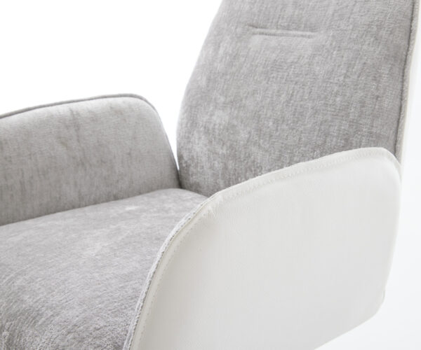 Zoa-Flex jedálenská stolička mix materiálov pravá koža bielo-strieborno-šedá podnož biela 360° otočná funkcia hojdania vreckové pružiny - Image 4