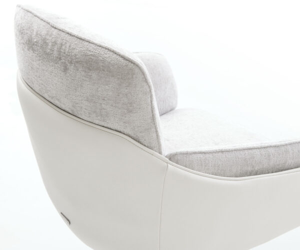 Jedálenská stolička Luan-Flex s podrúčkami mix materiálov pravá koža bielo-strieborno-šedý podstavec biely funkcia hojdania otočná o 360° - Image 4