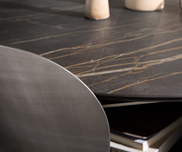 Konferenčný stolík Skafi 100x40 cm keramika Laminam® Noir Desir hnedá metalická strieborná - Image 3