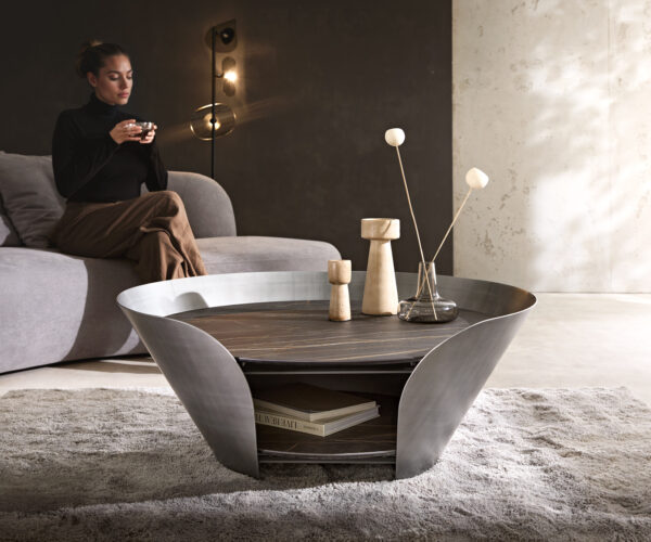 Konferenčný stolík Skafi 100x40 cm keramika Laminam® Noir Desir hnedá metalická strieborná - Image 2