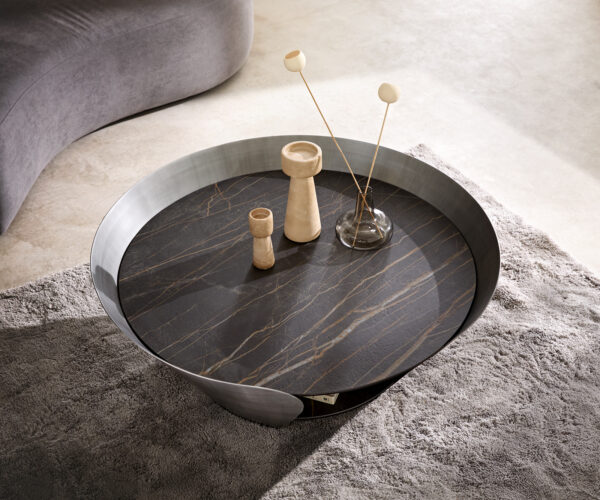 Konferenčný stolík Skafi 100x40 cm keramika Laminam® Noir Desir hnedá metalická strieborná - Image 4