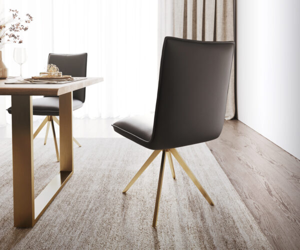 Otočná stolička Lelio-Flex originál koža čierny krížový rám štvorcový zlatý 180° otočná - Image 3