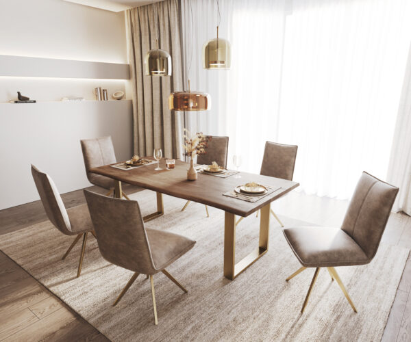 Otočná stolička Lelio-Flex vintage taupe s krížovým rámom štvorcová zlatá otočná o 180° - Image 5
