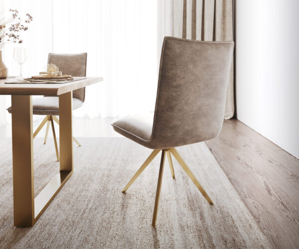 Otočná stolička Lelio-Flex vintage taupe s krížovým rámom štvorcová zlatá otočná o 180° - Image 3