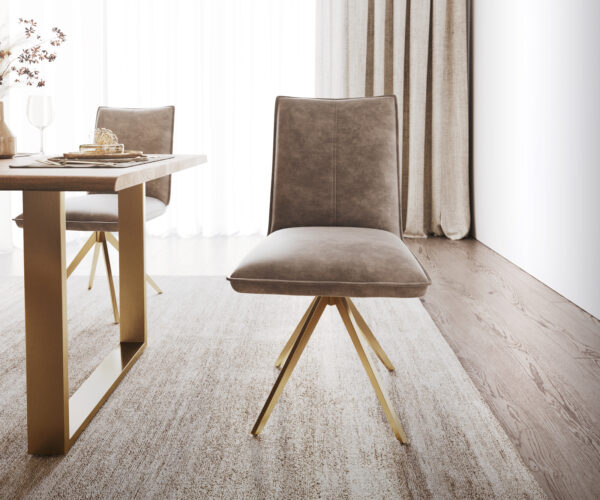 Otočná stolička Lelio-Flex vintage taupe s krížovým rámom štvorcová zlatá otočná o 180° - Image 2