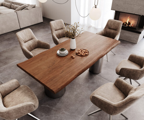 Jedálenský stôl Edge 200x100 XL Acacia Brown Troa Stainless Steel Graphite Live-Edge - Image 4
